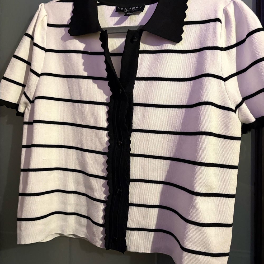 Laundry By Shelli Segal Black and White Striped Top